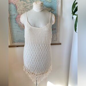 Vintage Ashley Stewart Crochet Mini Dress / Beach Cover-Up | Y2K Fringe